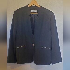 Tahari Arthur S Levine Black Pinstripe Notched Collar Tailored Blazer Jacket